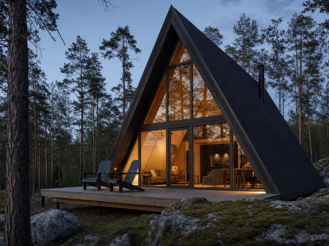 Домик-шалаш «Сканди» — a-frame со стеклянным фасадом